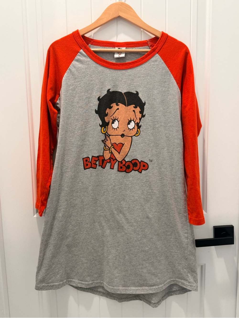 Betty Boop Gray and Orange Raglan Women’s Long Sleeve Top